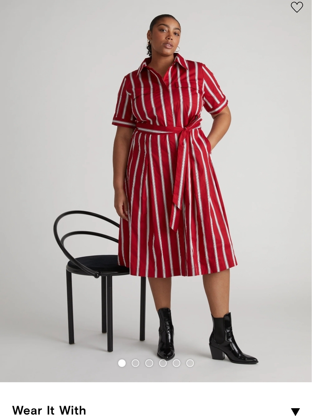Universal Standard Red and White Striped Midi Shirt Dress